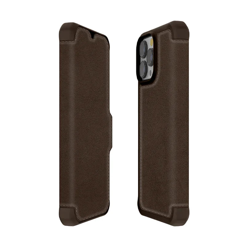 Itskins Hybrid Folio iPhone 13 Pro Max Cover - Brown With Real Leather - Tashqila Itskins Hybrid Folio iPhone 13 Pro Max Cover - Brown With Real Leather - Tashqila